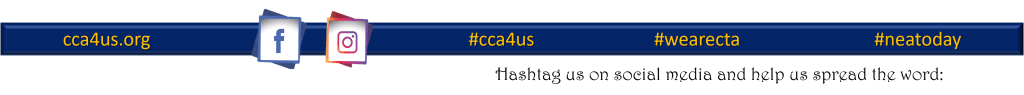 This bar shows the CCA Social media, website, and hashtags